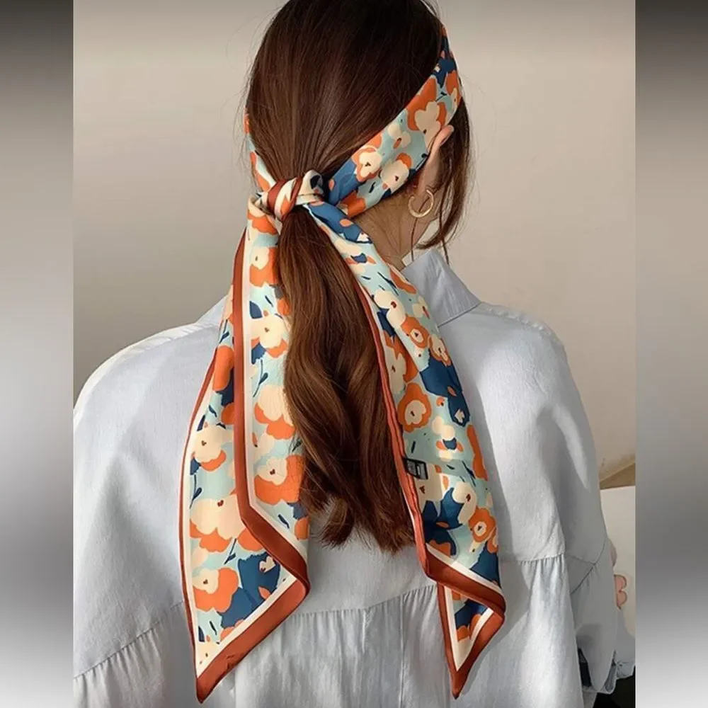Floral orange Scarf Hair Tie N1359